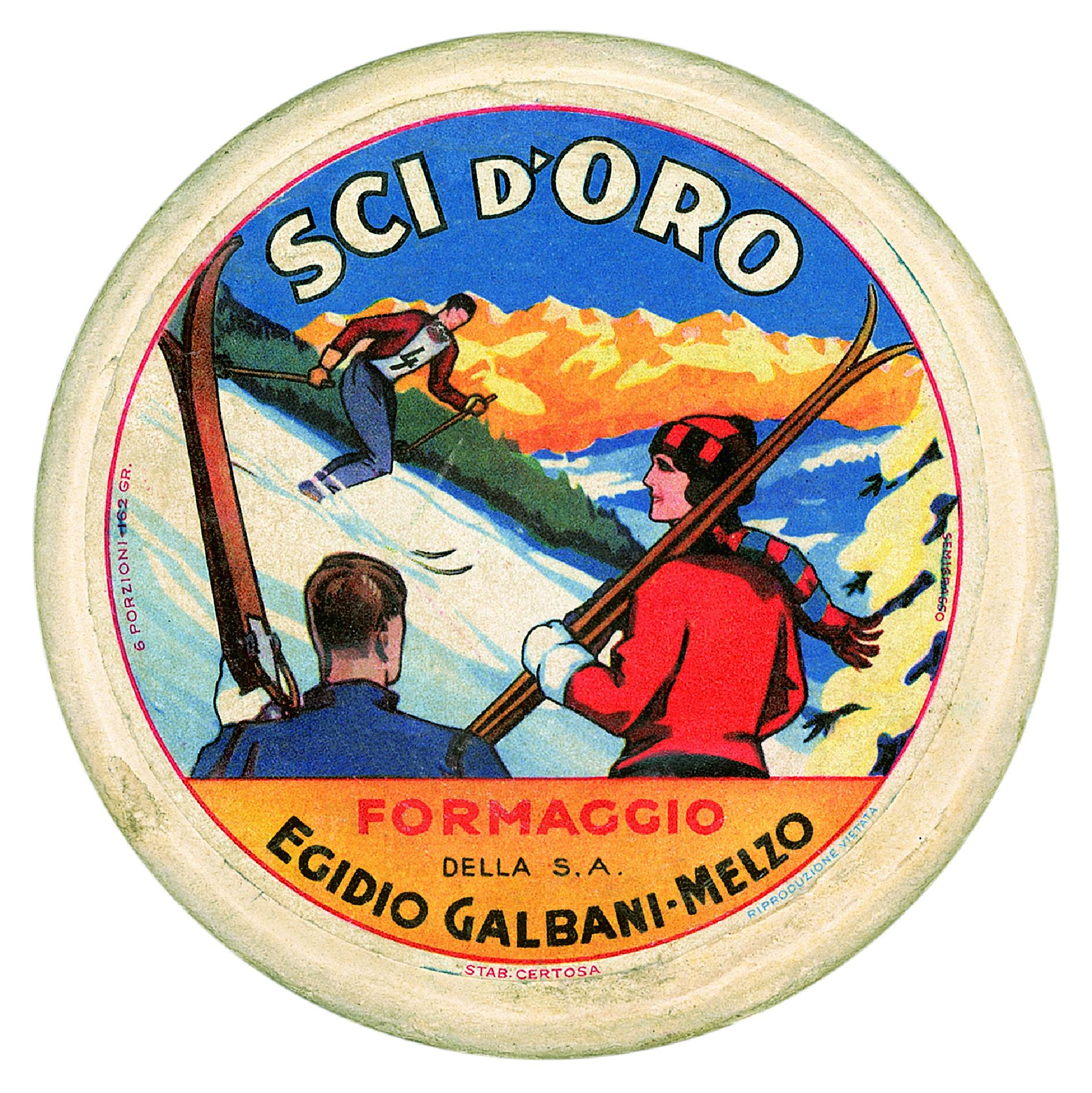 Sci d'oro, Galbani, cheese box label, 1935 - Museo Nazionale della Montagna &quot;Duca Degli Abruzzi&quot; - CAI Torino