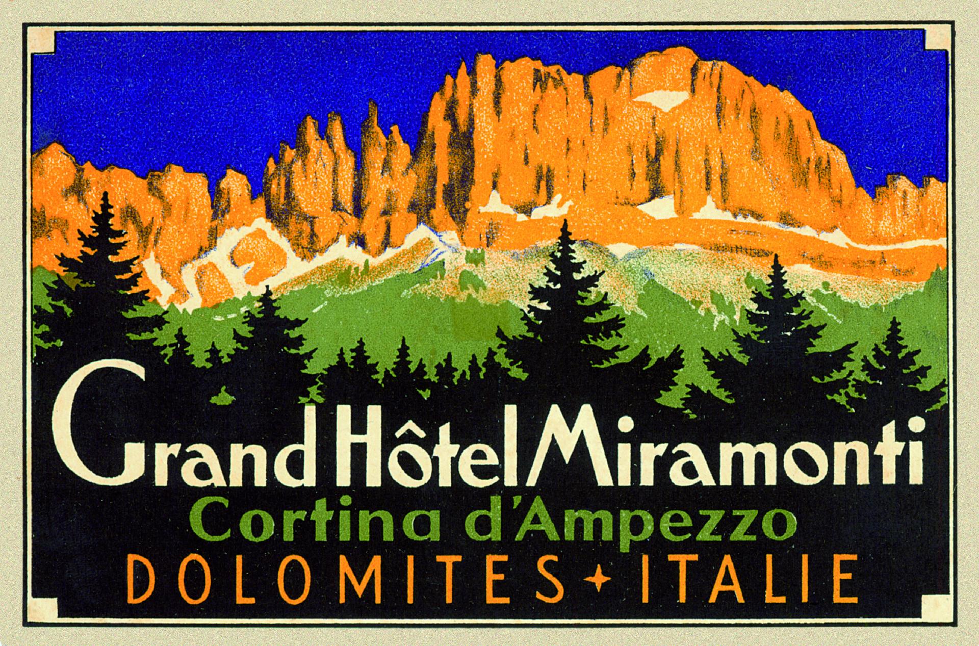 Grand Hotel Miramonti, Cortina d'Ampezzo, suitcase label, 1920 - Museo Nazionale della Montagna &quot;Duca Degli Abruzzi&quot; - CAI Torino