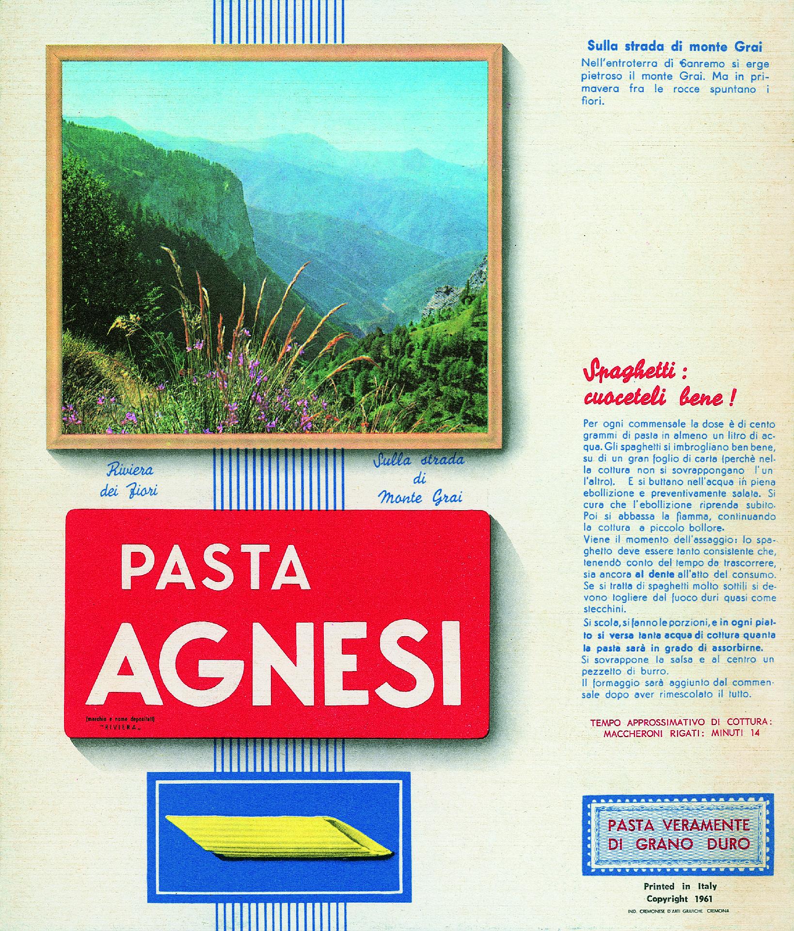 Pasta Agnesi, glimpse of the Sanremo hinterland, pasta label, 1961 - Museo Nazionale della Montagna &quot;Duca Degli Abruzzi&quot; - CAI Torino