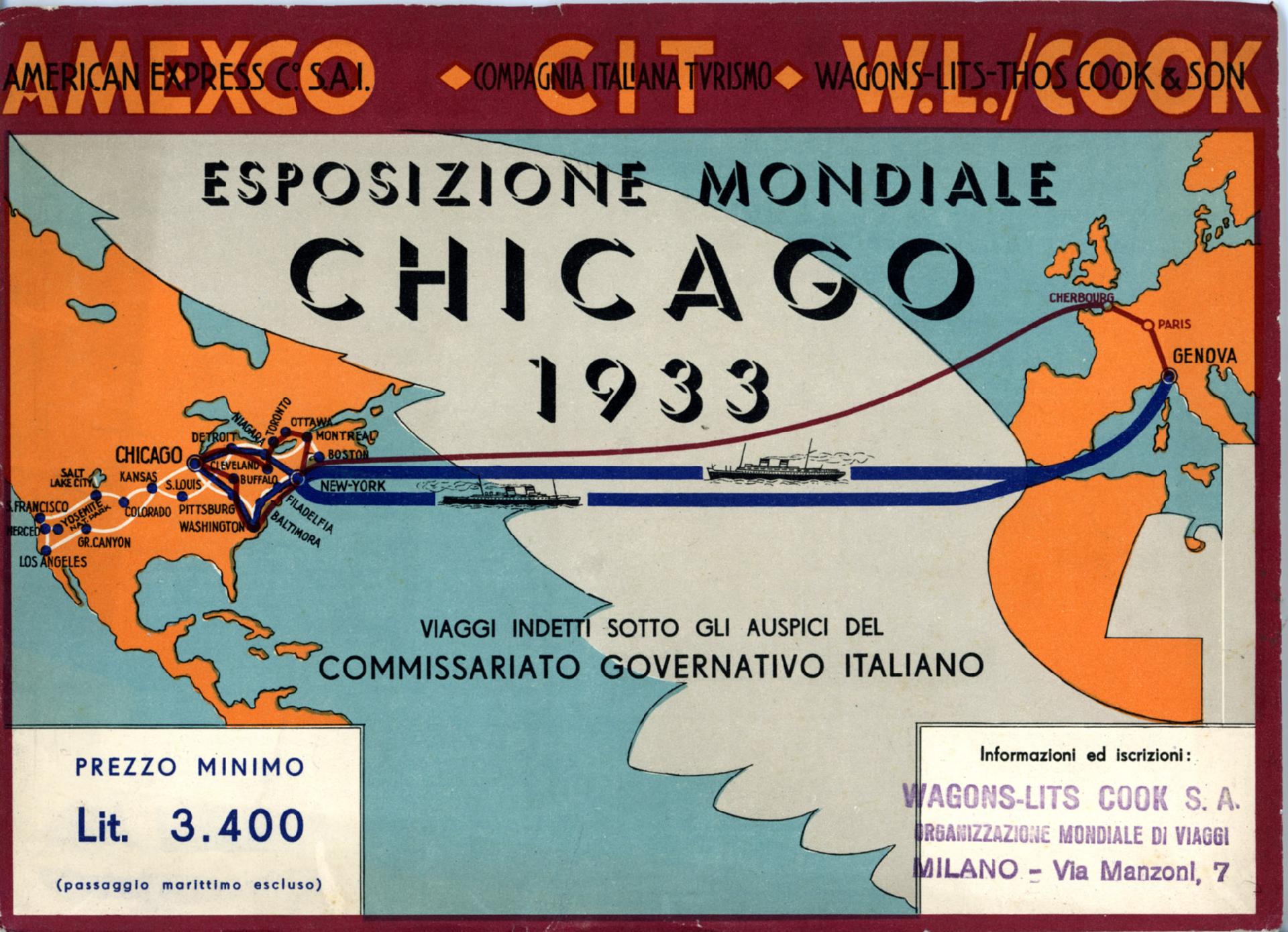 Chicago 1933 World Expo. Travel catalog, Wagons-lits Cook S.A., Milano - CC BY-SA Museo Nazionale della Scienza e della Tecnologia Leonardo da Vinci di Milano