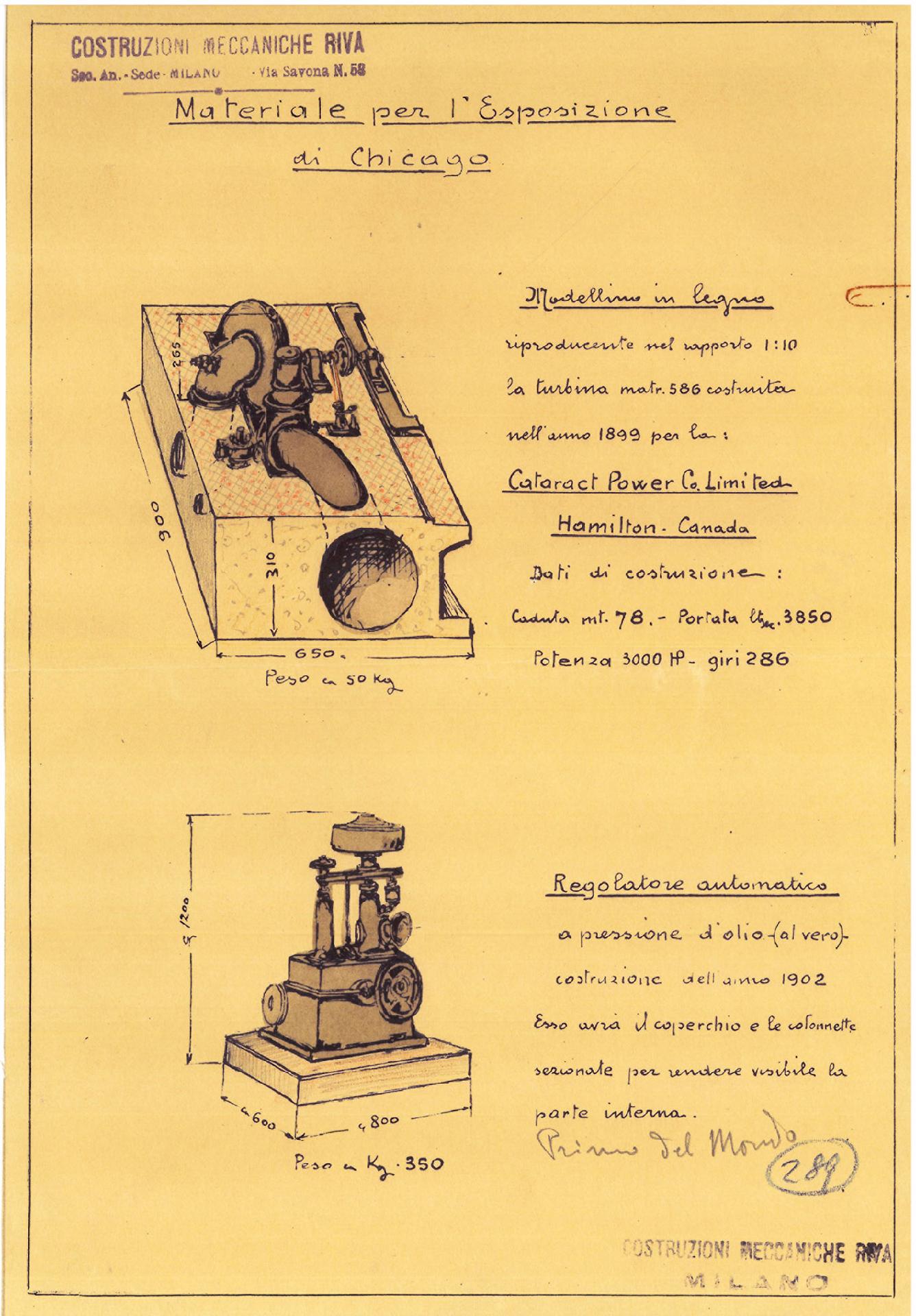 Drawings for models sent by Costruzioni Meccaniche Riva to the Chicago Exposition - CC BY-SA Museo Nazionale della Scienza e della Tecnologia Leonardo da Vinci di Milano