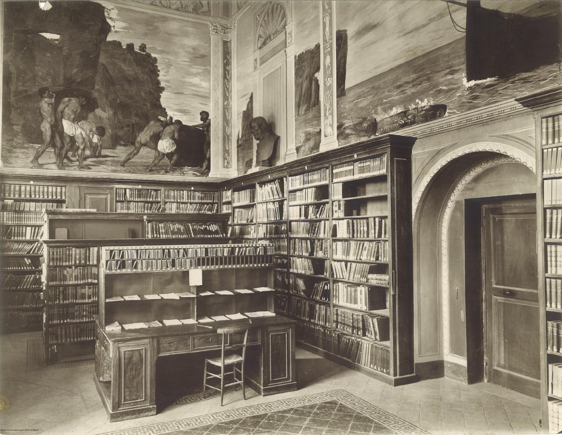 La Sala degli affreschi nel 1907 con l'opera La partenza dei pescatori di Hans von Marées - Stazione zoologica Anton Dohrn di Napoli