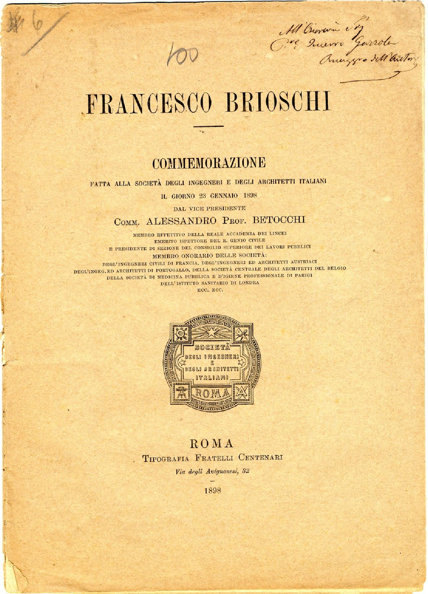 Commemoration of Francesco Brioschi 1898 - Museo Nazionale della Scienza e della Tecnologia Leonardo da Vinci di Milano
