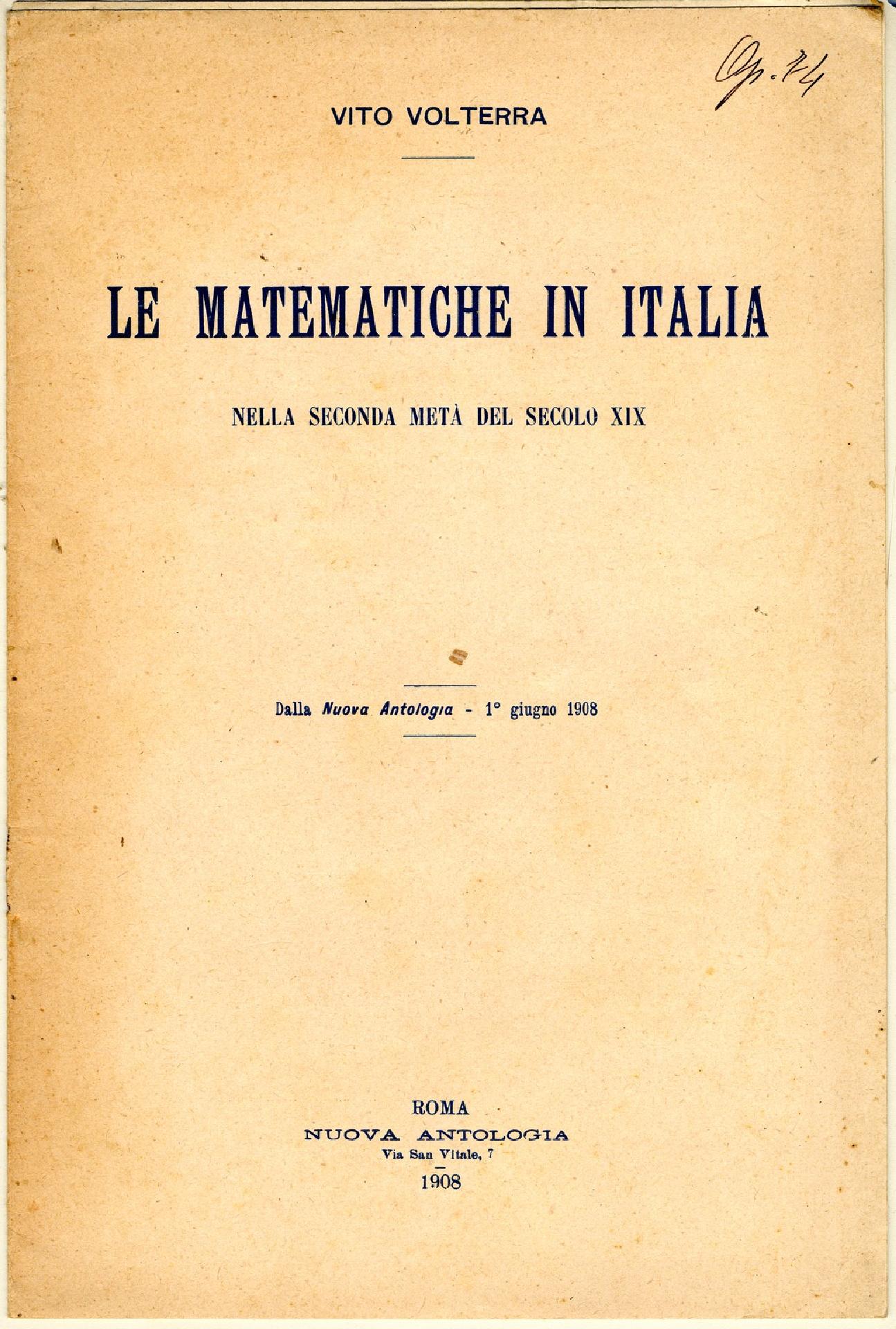 Vito Volterra, Mathematics in Italy. Title page. 1908 - Museo Nazionale della Scienza e della Tecnologia Leonardo da Vinci