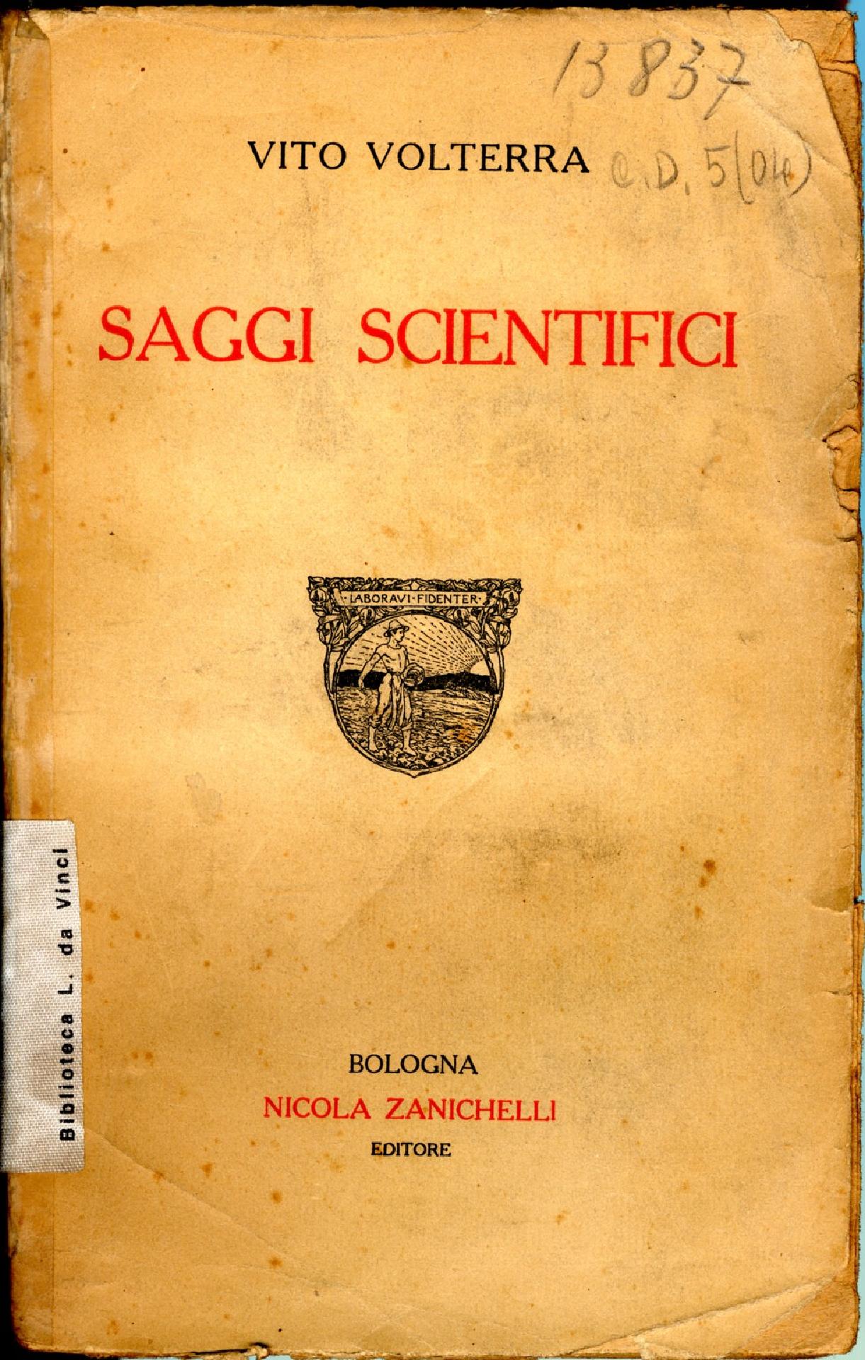 Vito Volterra, Scientific Essays. 1920 - Museo Nazionale della Scienza e della Tecnologia Leonardo da Vinci